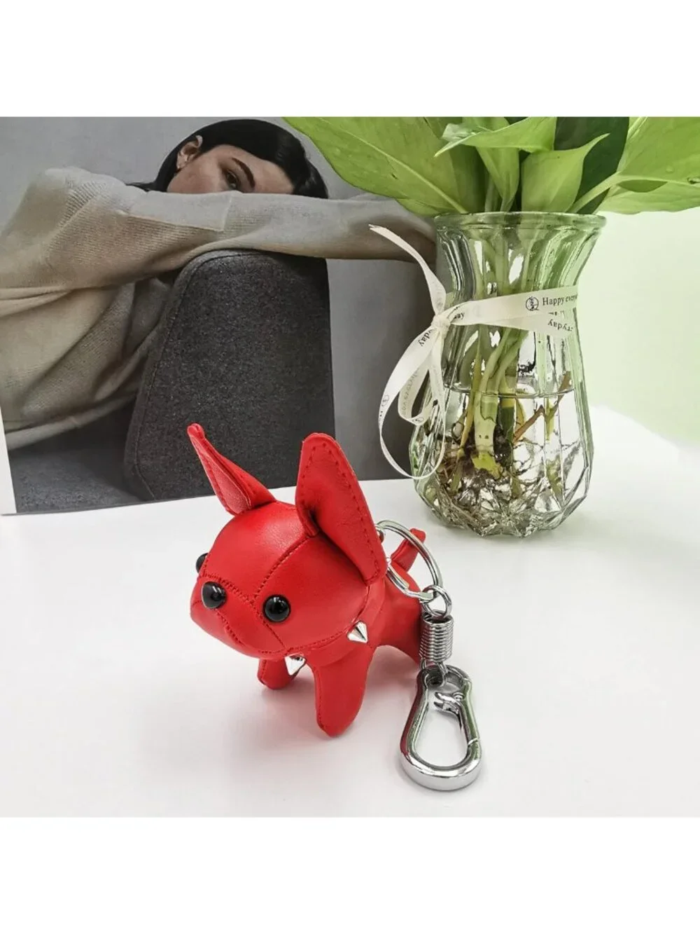 Adorable Leather Puppy Keychain, Handmade Bull Dog Accessory - Perfect Gift for